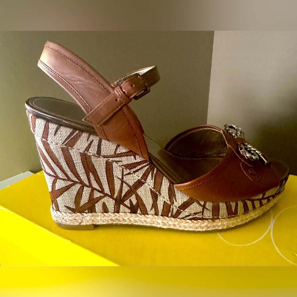 👡EUC VTG Women’s Brown Circa Joan & David Leather Cork Wedge Heel Sandals Sz 10